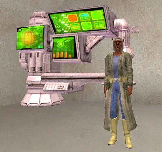 A Bio-Engineer beside a droid workstation