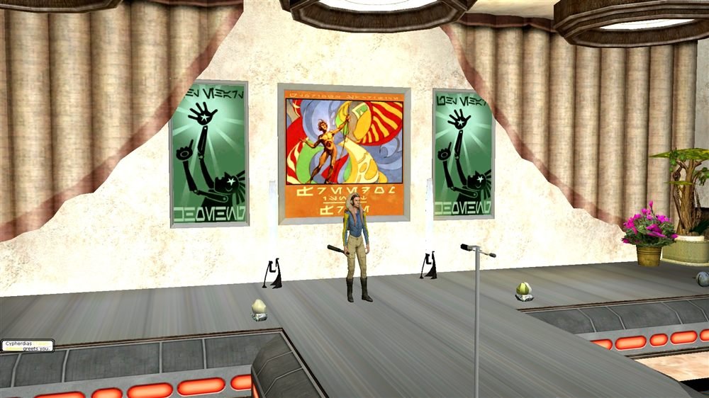 A musician performing on a cantina stage
